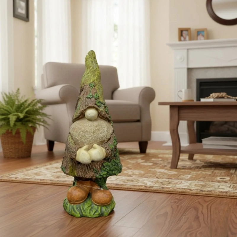 FIGURA DECORATIVA GNOMO JARDIN ADORNO ESTILO TRONCO JHN - 5