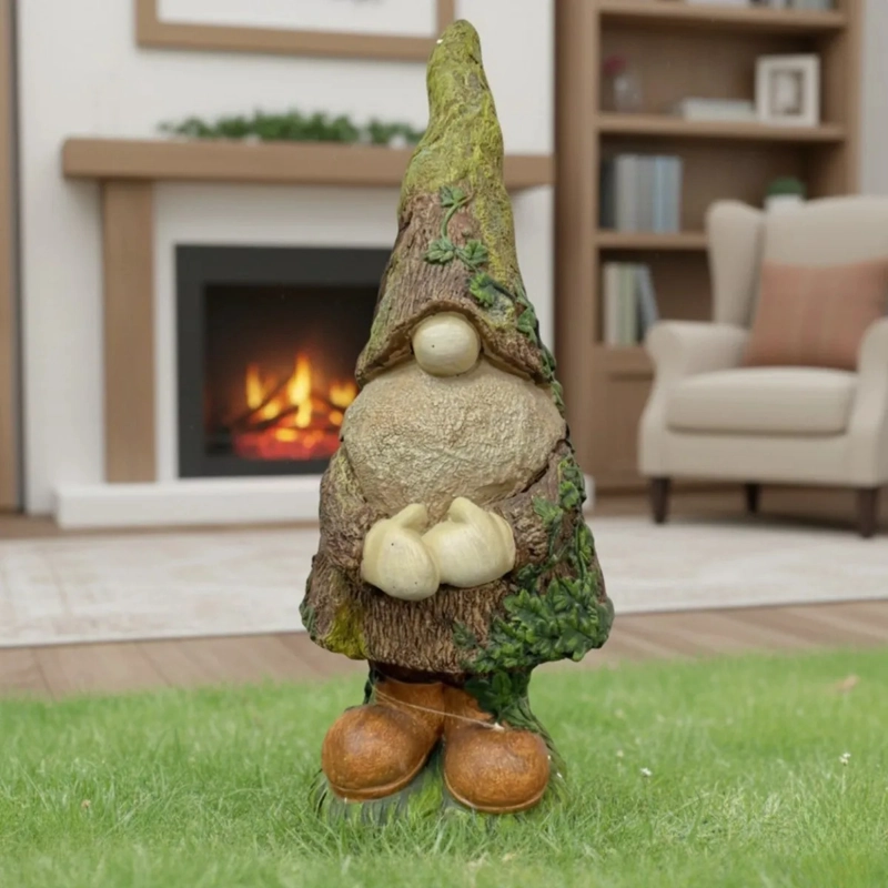 FIGURA DECORATIVA GNOMO JARDIN ADORNO ESTILO TRONCO JHN - 9