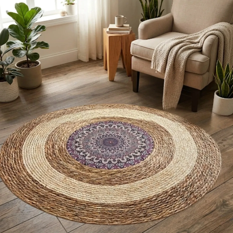 ALFOMBRA REDONDA MANDALA ARTESANAL TEXTURA RUSTICA ALJ - 4