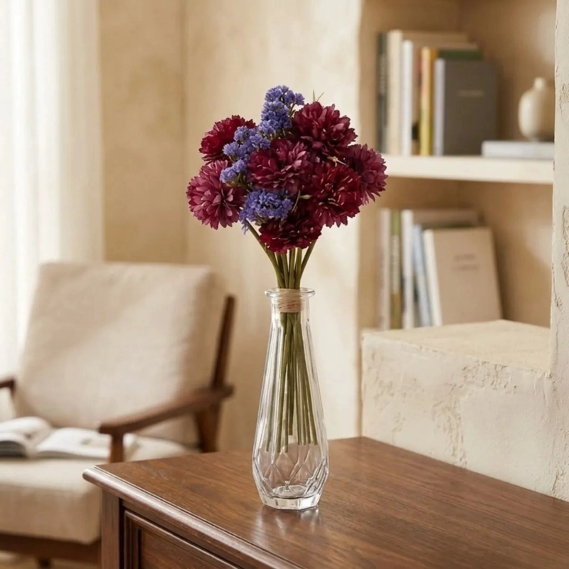 SET 3 RAMOS FLORES ARTIFICIALES POMPON DECORACION ALJ - 9