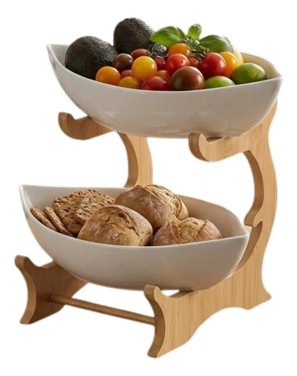 CENTRO MESA DOBLE FRUTERO PLATON ORGANIZADO ELEGANTE ALJ - 2
