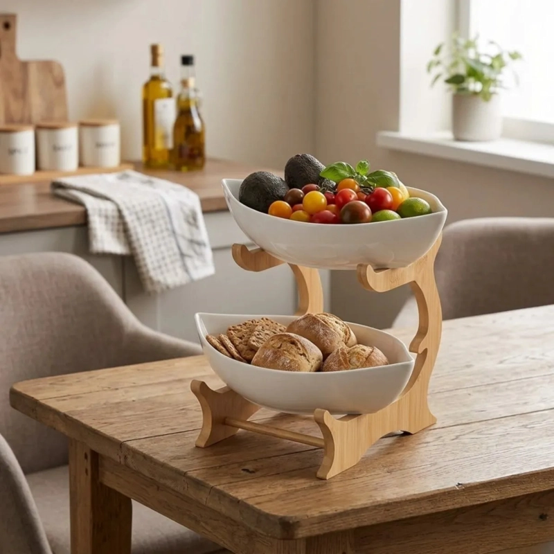 CENTRO MESA DOBLE FRUTERO PLATON ORGANIZADO ELEGANTE ALJ - 5