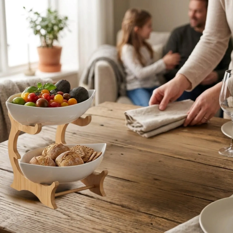CENTRO MESA DOBLE FRUTERO PLATON ORGANIZADO ELEGANTE ALJ - 9