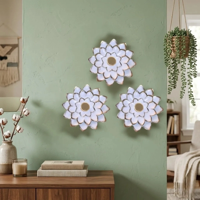 SET 3 ESPEJOS DECORATIVOS PARED DISEÑO FLOR RELIEVE ALJ - 10