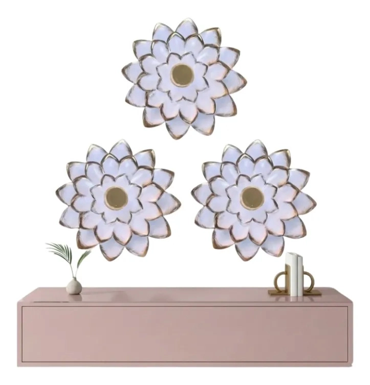 SET 3 ESPEJOS DECORATIVOS PARED DISEÑO FLOR RELIEVE ALJ - 2