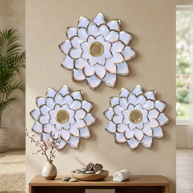 SET 3 ESPEJOS DECORATIVOS PARED DISEÑO FLOR RELIEVE ALJ - 9