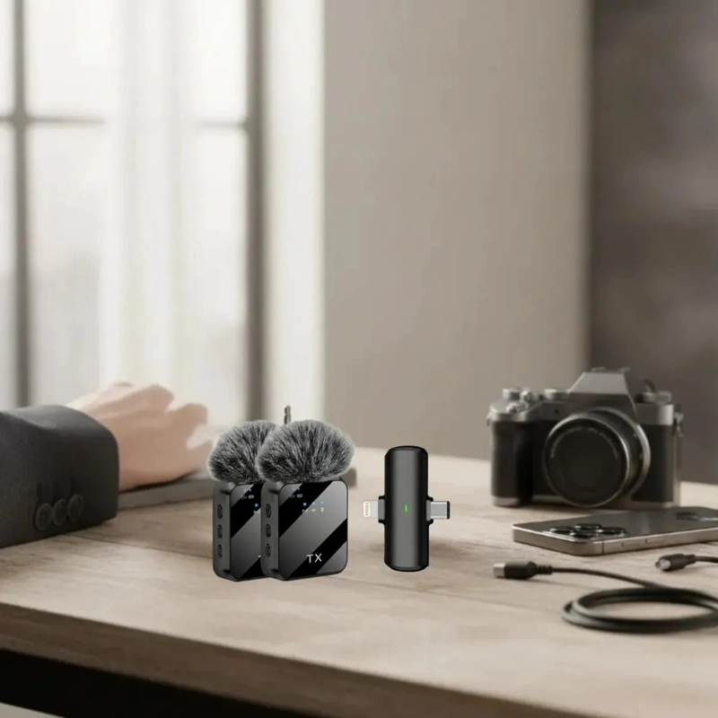 KIT 2 MICROFONOS INALAMBRICOS ENTREVISTAS CELULAR CAMARA ALJ - 8