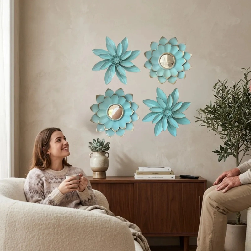 SET 2 ESPEJOS DECORATIVO CUADRO PARED BOTANICO FLORES ALJ - 3