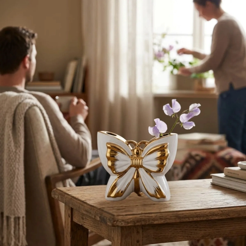 FLORERO DECORATIVO MARIPOSA DETALLE ESPEJO JARRON ALJ - 7
