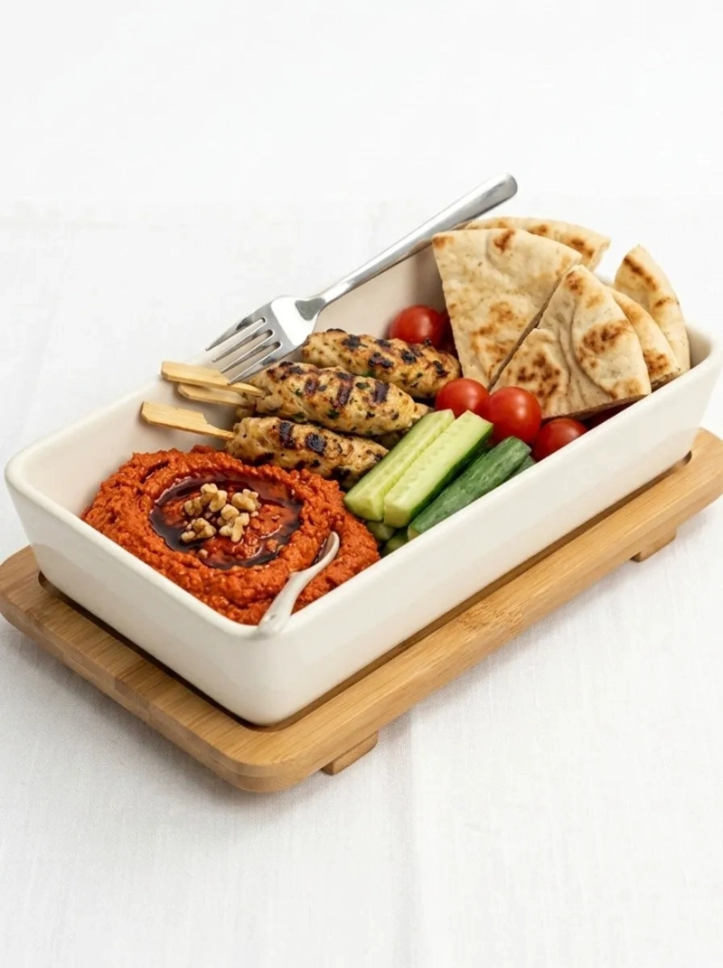 RECIPIENTE RECTANGULAR CERAMICA BASE BAMBU APERITIVOS MV - 8