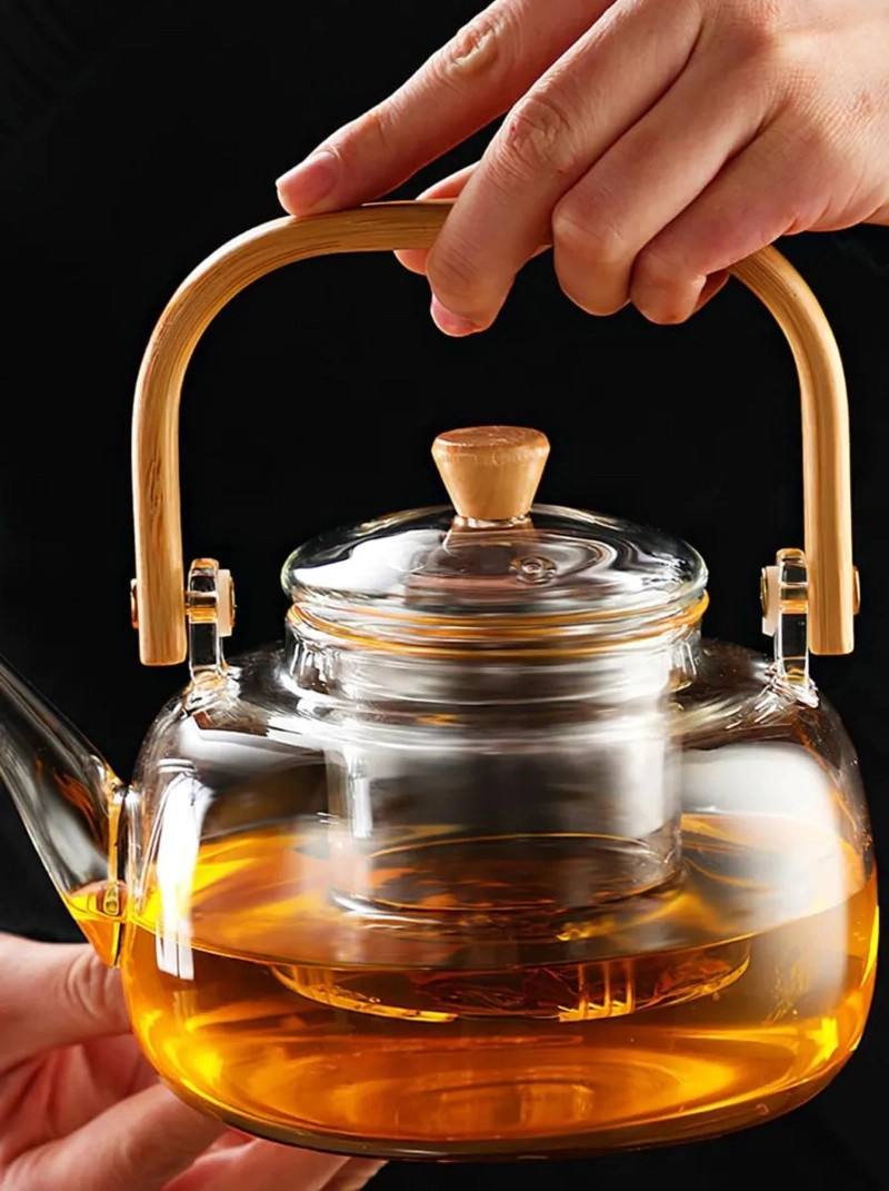 TETERA VIDRIO BOROSILICATO CON ASA MADERA INFUSOR TE MV - 4
