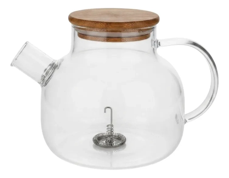 TETERA VIDRIO BOROSILICATO 1LITRO TAPA BAMBU INFUSOR MV - 1