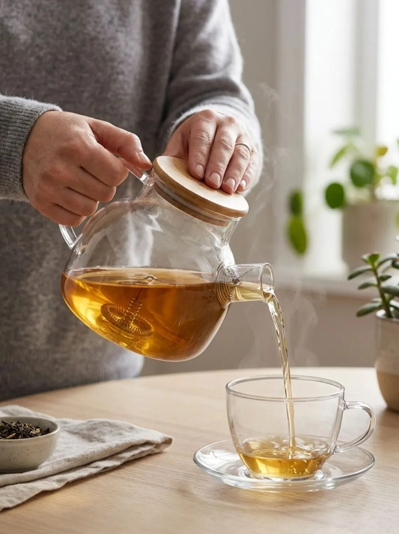 TETERA VIDRIO BOROSILICATO 1LITRO TAPA BAMBU INFUSOR MV - 3