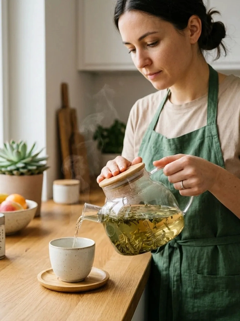 TETERA VIDRIO BOROSILICATO 1LITRO TAPA BAMBU INFUSOR MV - 5