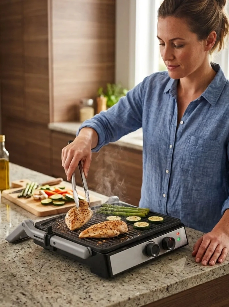 PARRILLERA ELECTRICA TOSTADORA 2000W ANTIADHERENTE 180° MV - 5