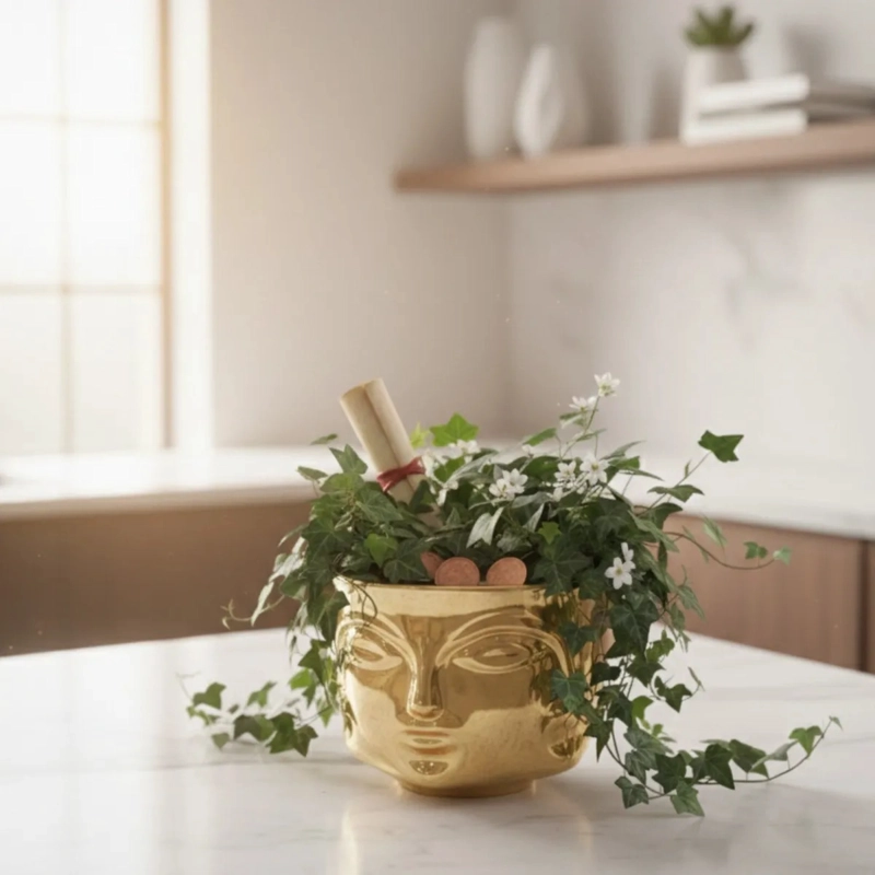 MACETA DECORATIVA ROSTROS ESCULTORICA ACABADO ESPEJO ALJ - 8