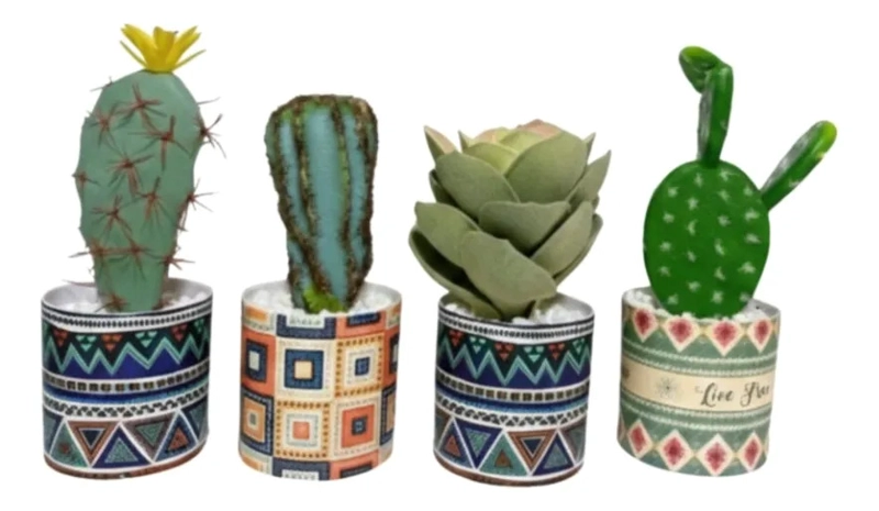 CACTUS ARTIFICIAL DECORATIVO MACETA ETNICA MODERNO ALJ - 2