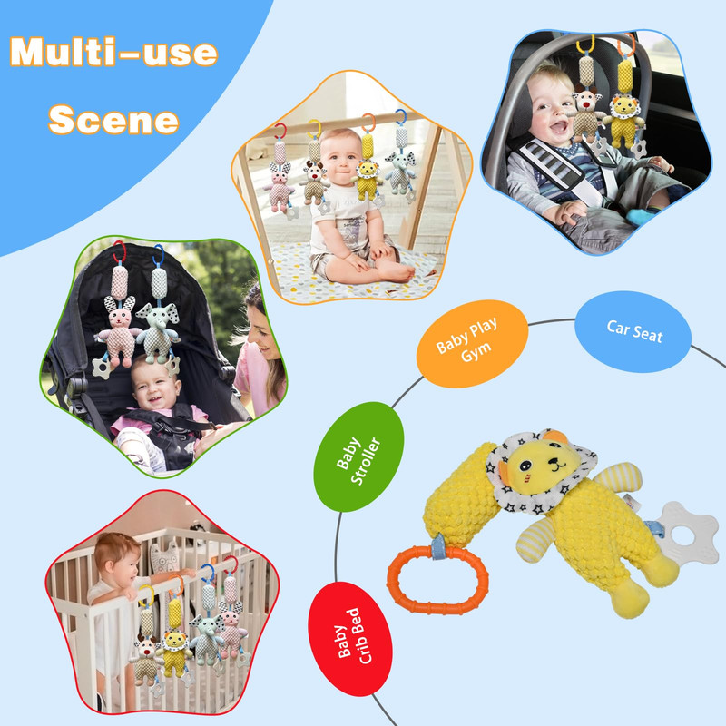 SET 2 SONAJERO COCHE CUNA SENSORIAL PELUCHE BEBE LAU - 3