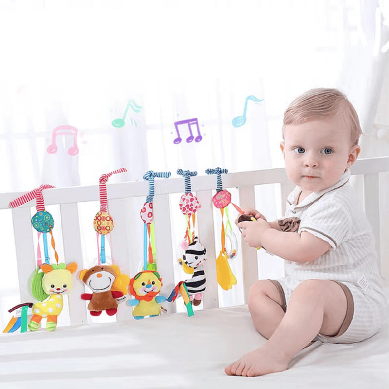SET 2 SONAJEROS PELUCHE COLGANTE COCHE CUNA SUAVE BEBES LAU - 3