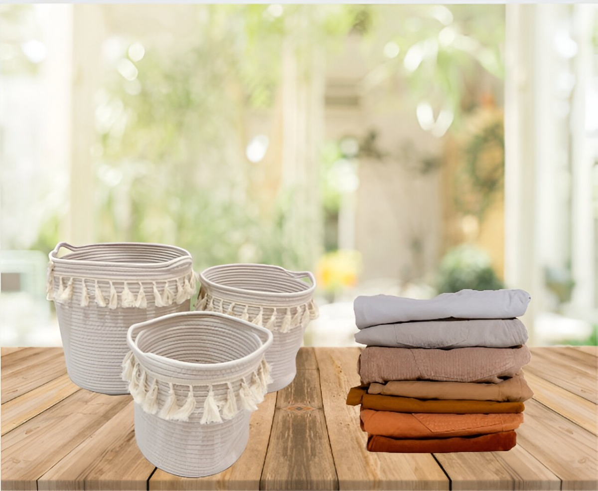 SET DE 3 CESTA CANASTO DECORATIVO CUERDA ALGODÓN MACRAMÉ JHN - 5