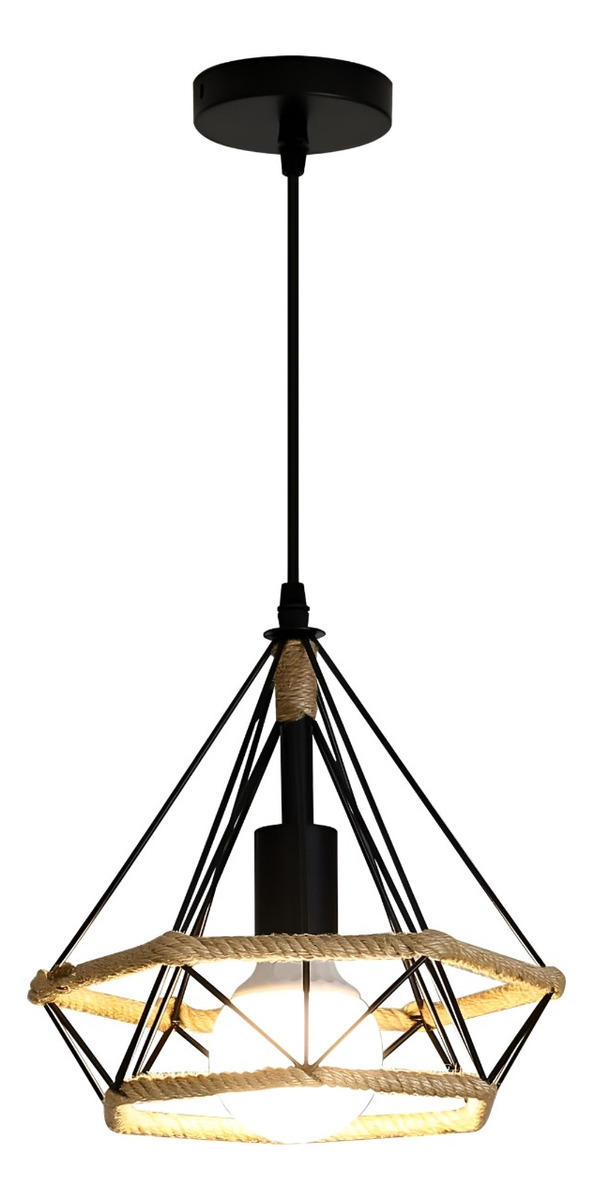 LÁMPARA TECHO COLGANTE DIAMANTE CAÑAMO CUERDA METAL JHN - 1