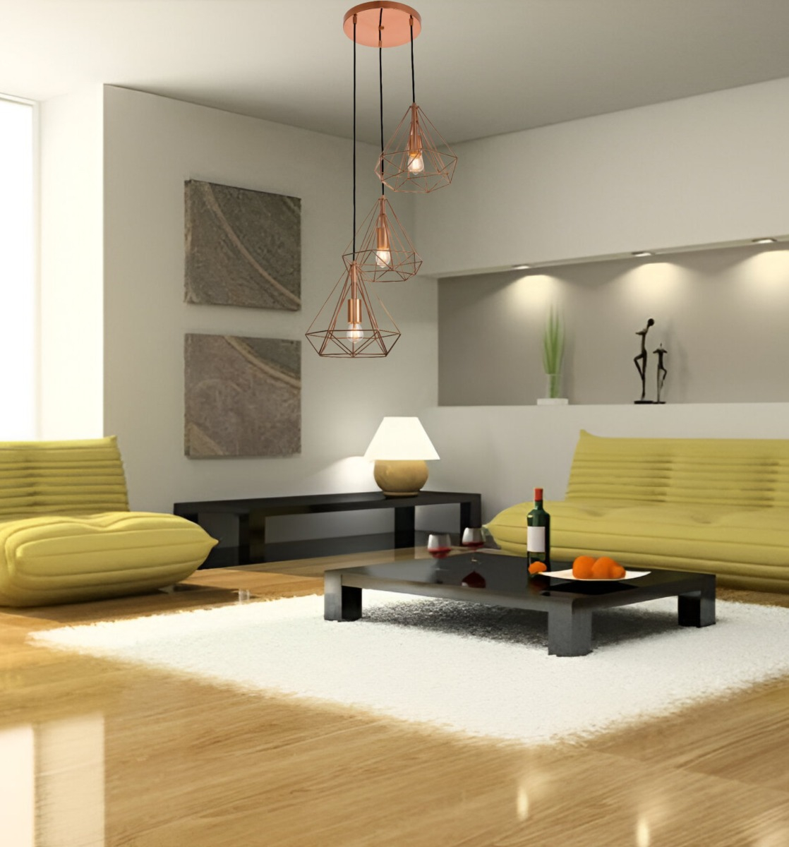 LÁMPARA COLGANTE TECHO TRIPLE HIERRO DIAMANTE COBRE 22CM JHN - 6