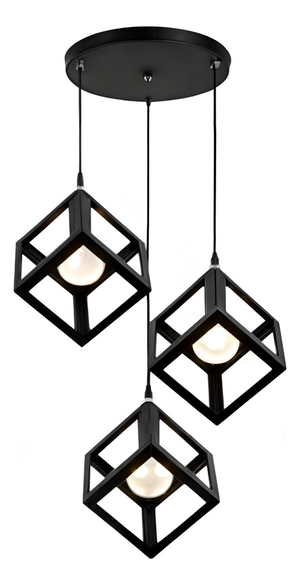 LÁMPARA COLGANTE TECHO LED 3 CUBOS HIERRO NEGRO E27 JHN - 1