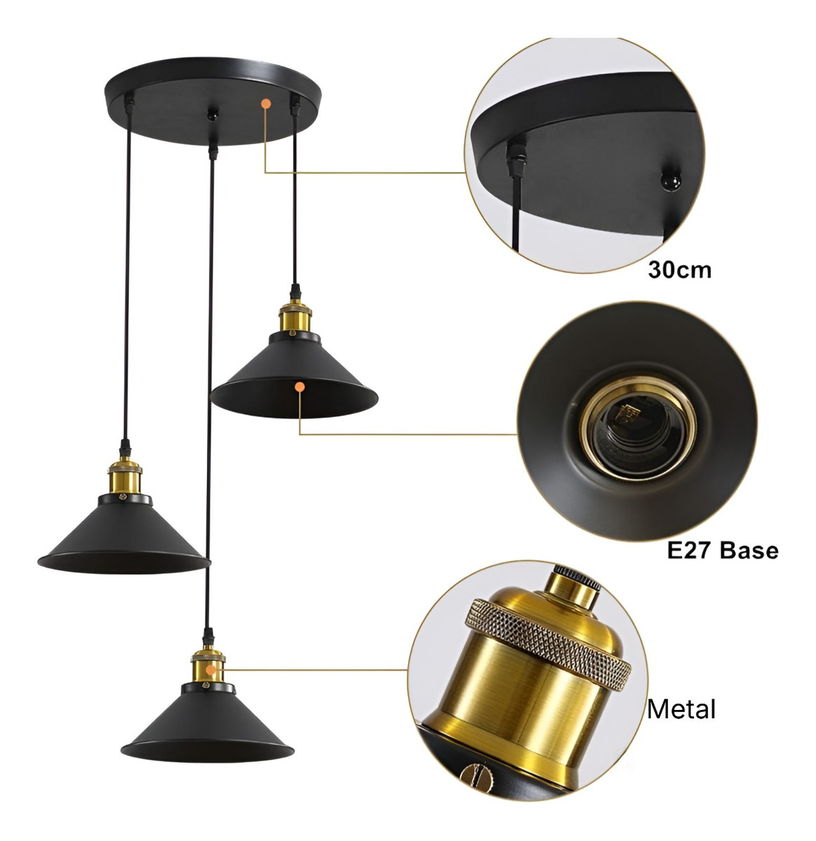 LÁMPARA COLGANTE TECHO INDUSTRIAL AJUSTABLE 3 FOCOS JHN - 3