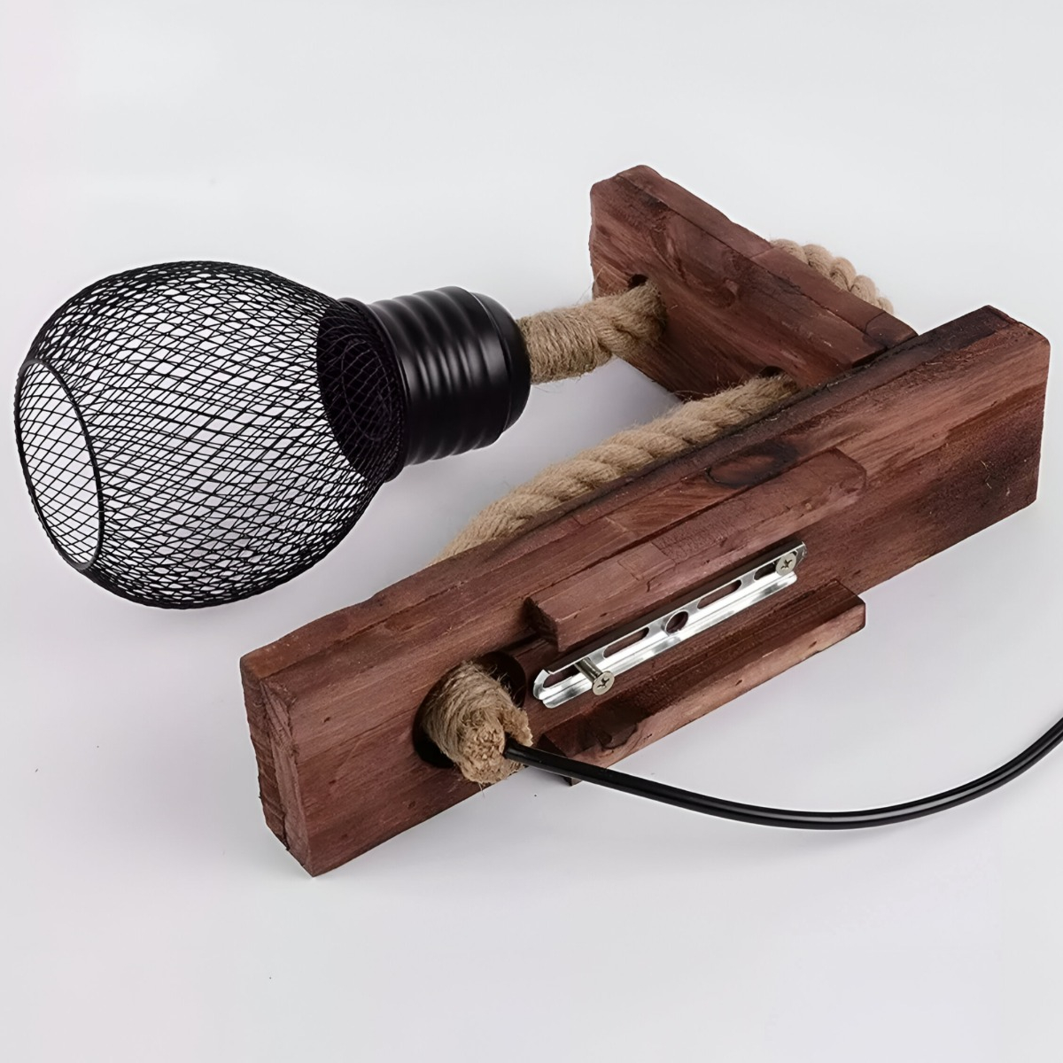 LÁMPARA PARED MADERA SOGA VINTAGE RÚSTICA RETRO JHN - 4