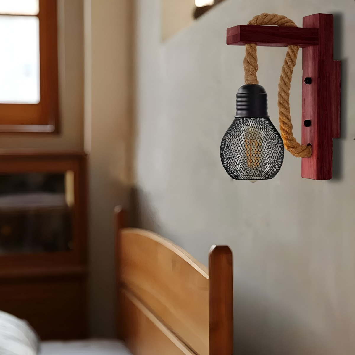 LÁMPARA PARED MADERA SOGA VINTAGE RÚSTICA RETRO JHN - 5