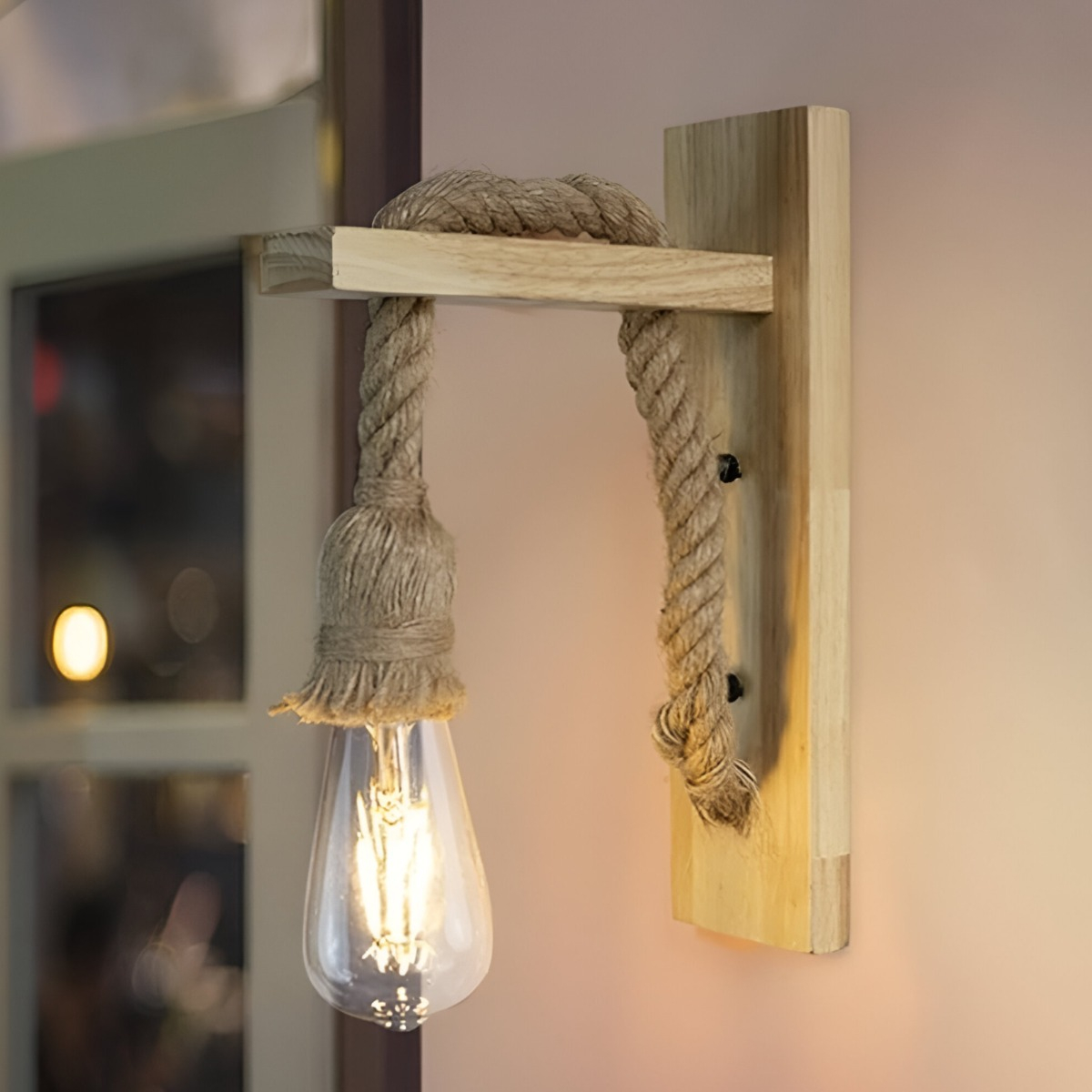 LÁMPARA PARED MADERA VINTAGE RÚSTICA RETRO SOGA JHN - 2