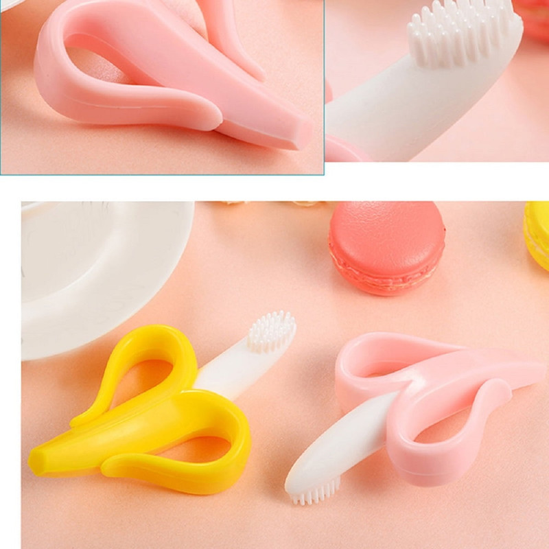 SET 5 MORDEDORES SILICONA PLATANO CEPILLO DIENTES BEBE LAU - 3