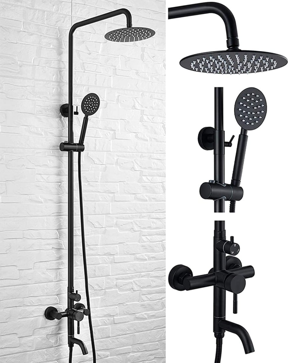 COLUMNA DUCHA NEGRO MATE 3 FUNCIONES ACERO INOXIDABLE JHN - 3