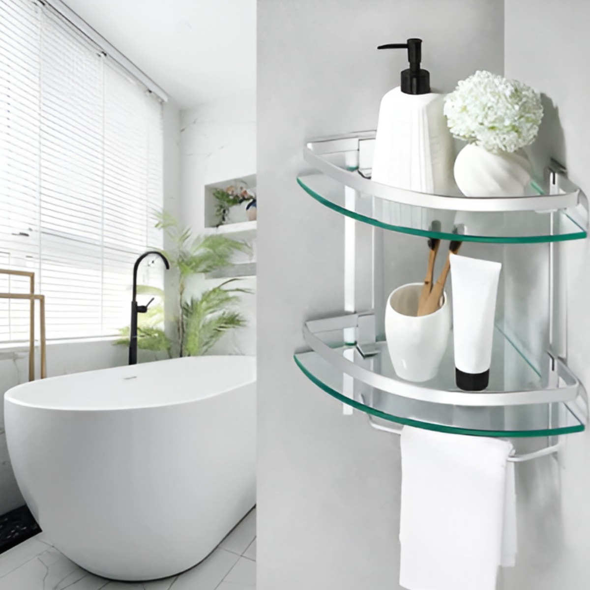 ESTANTE ORGANIZADOR BAÑO DOBLE TRIANGULAR VIDRIO JHN - 6