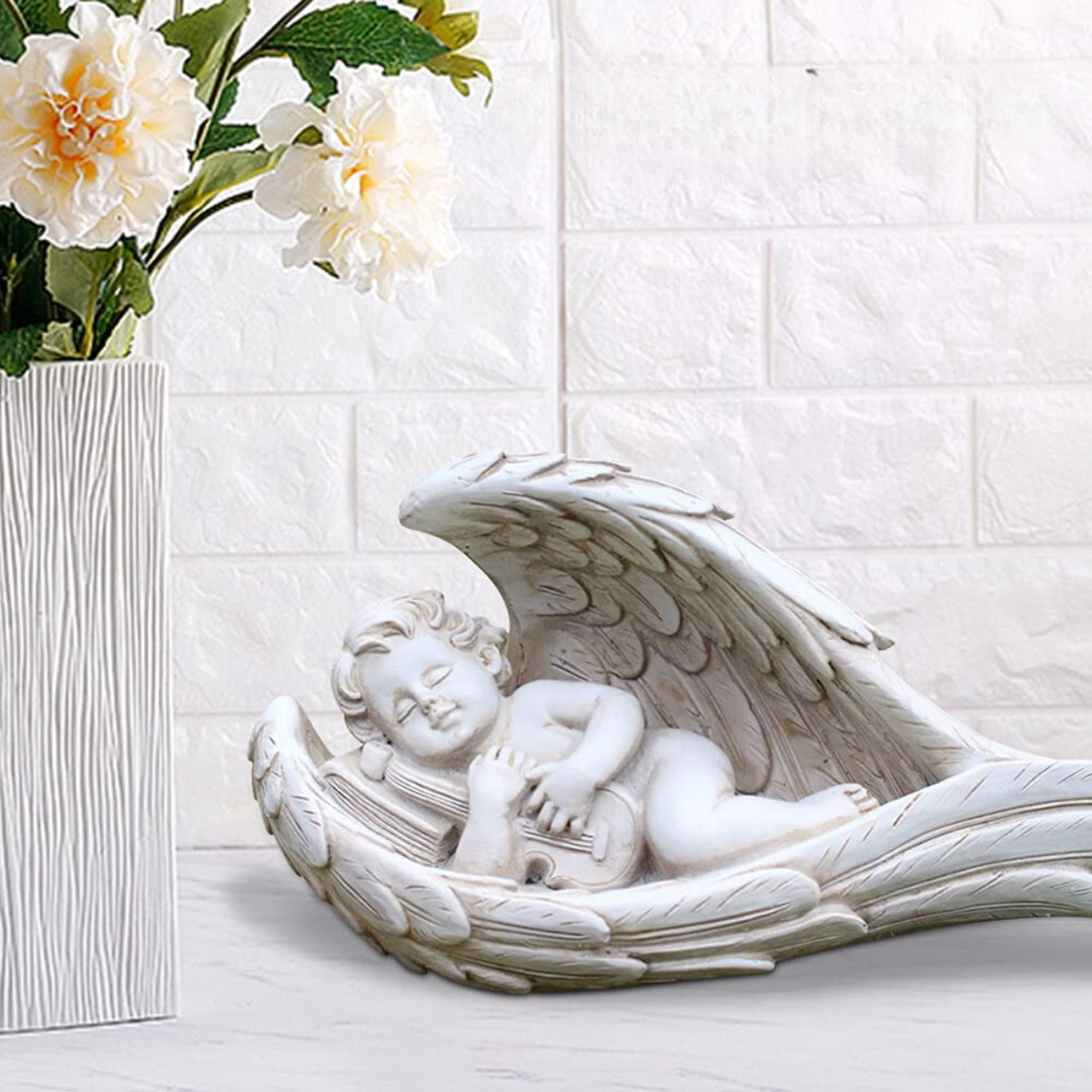 SET DE 2 ESTATUA DECORATIVA ÁNGEL DURMIENDO QUERUBÍN JHN - 7