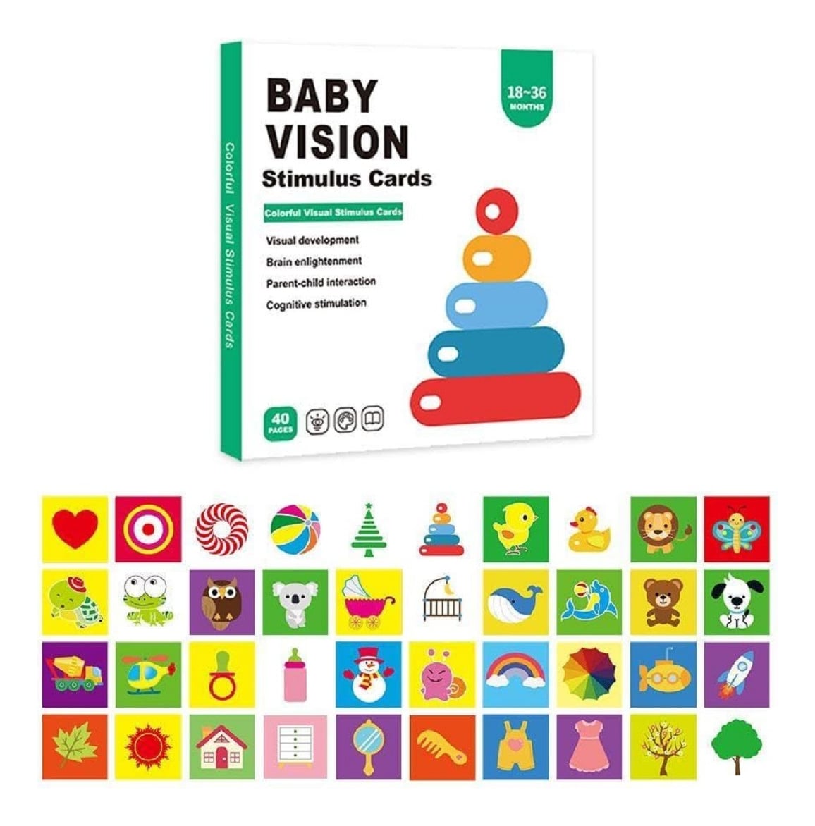 SET DE 6 TARJETAS ESTIMULACIÓN VISUAL BEBÉ 18-36 MESES JHN - 1