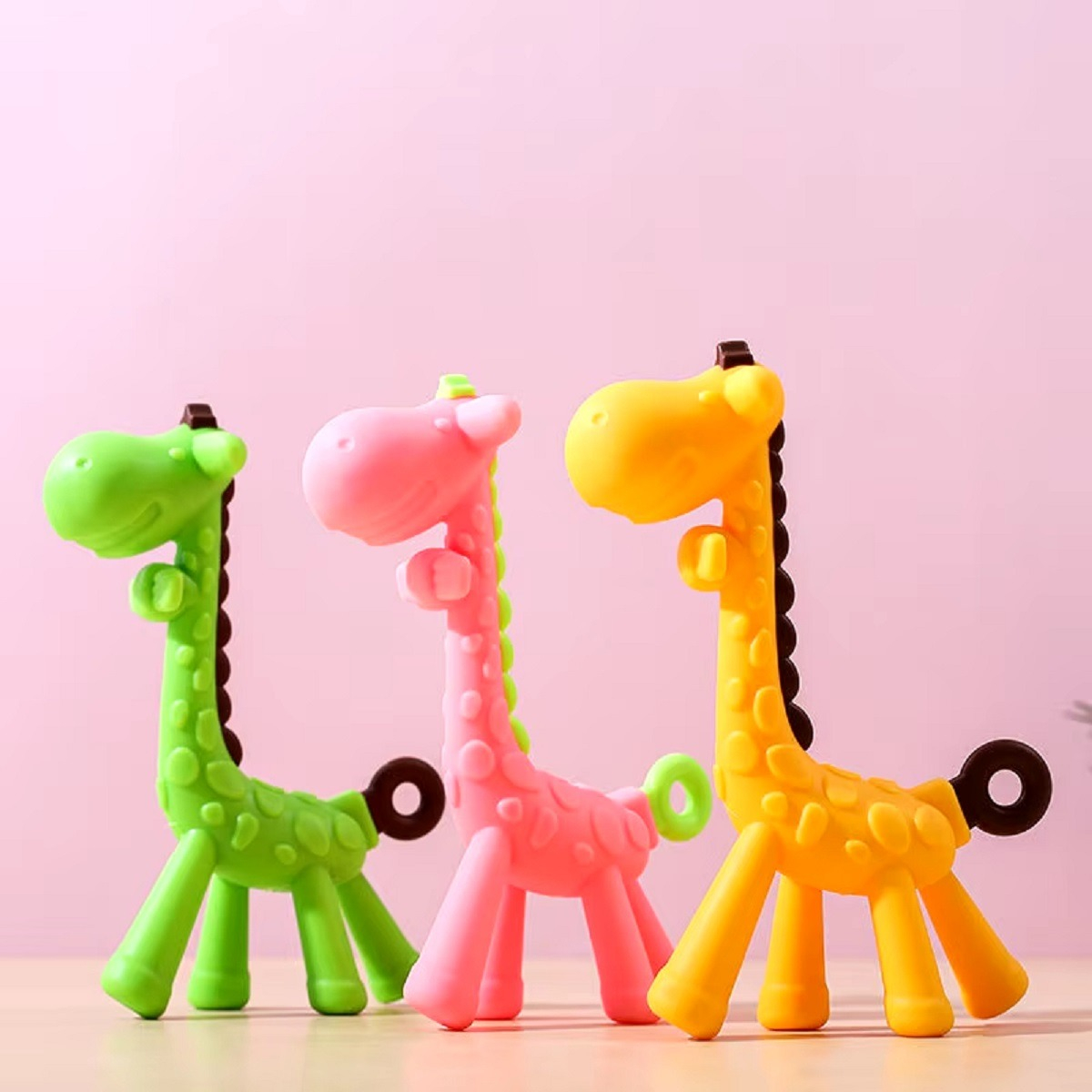 SET DE 3 MORDEDOR BEBÉ SILICONA JIRAFA JUGUETE JHN - 5