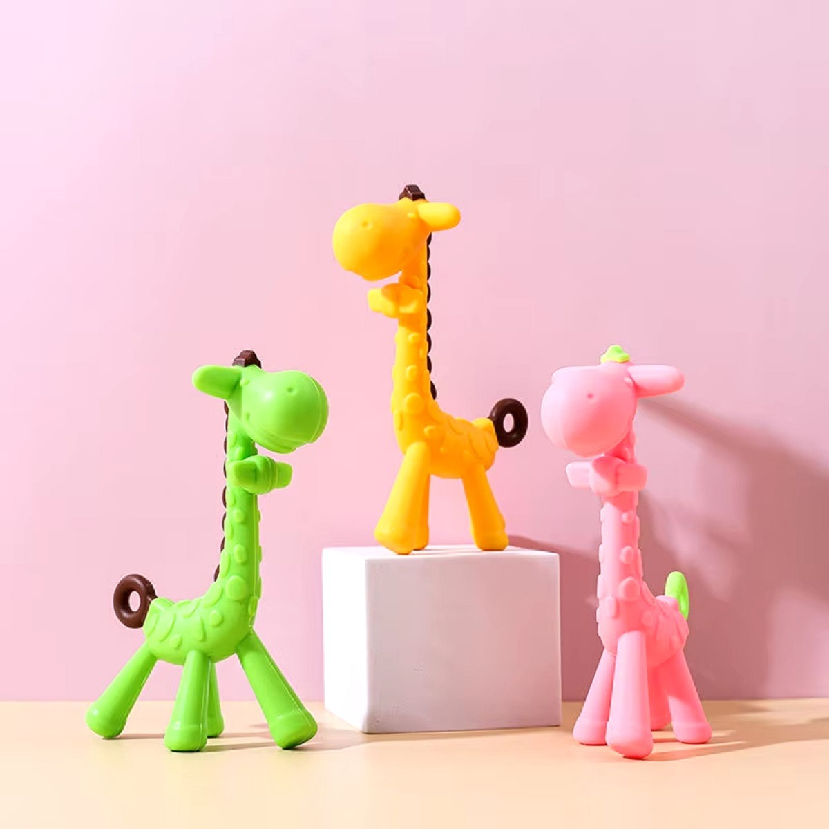 SET DE 3 MORDEDOR BEBÉ SILICONA JIRAFA JUGUETE JHN - 6