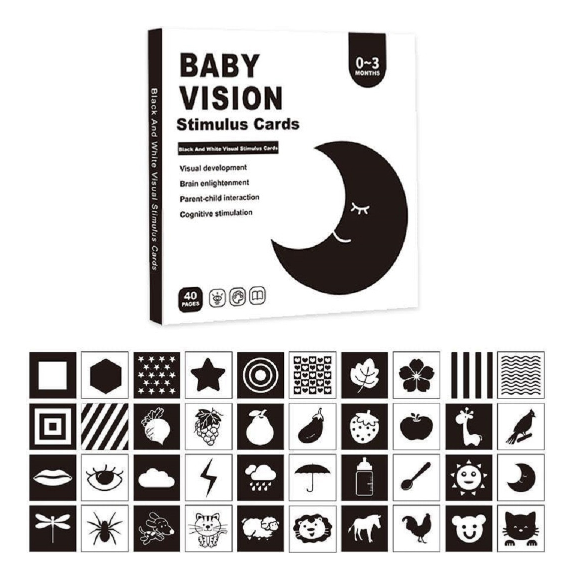 SET DE 6 TARJETAS ESTIMULACIÓN VISUAL BEBÉS 0-3 MESES JHN - 1