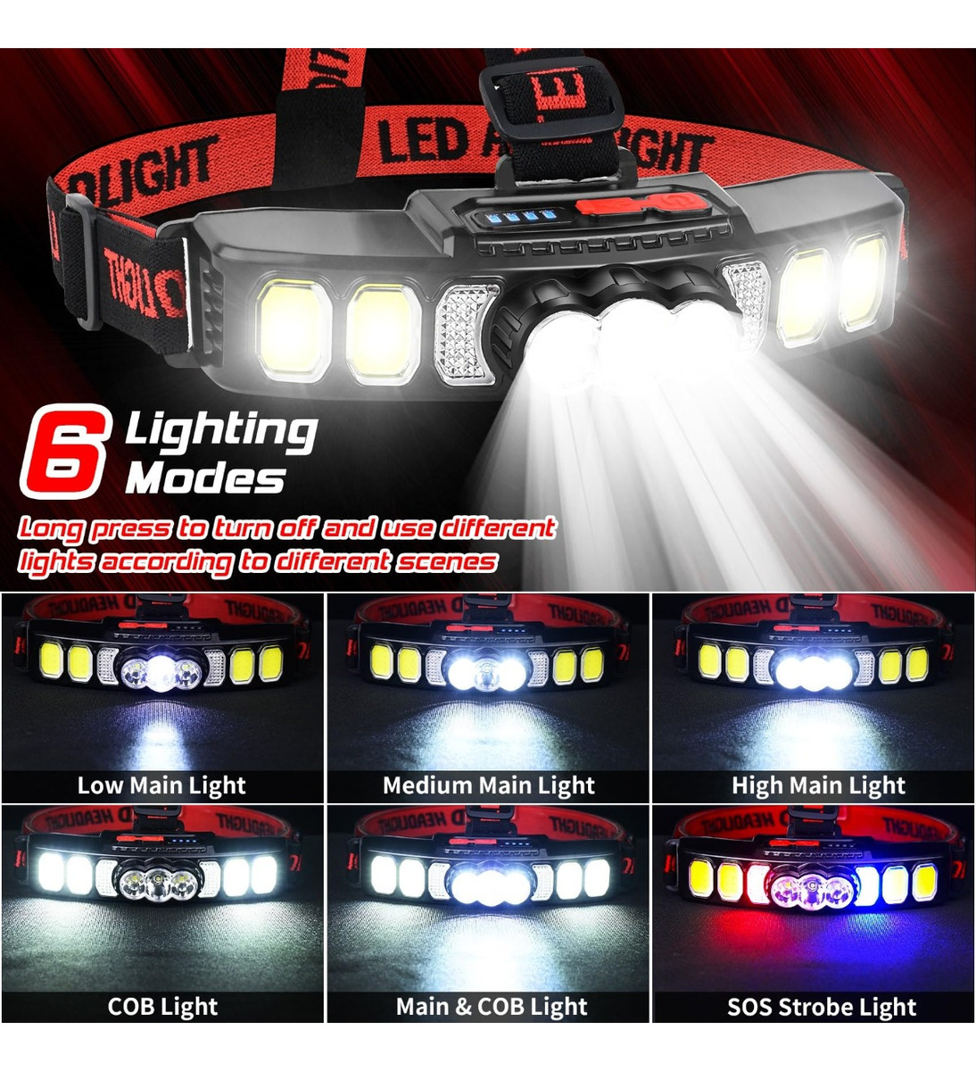 LINTERNA FRONTAL HEADLIGHT RECARGABLE LED CAMPING LAU - 3