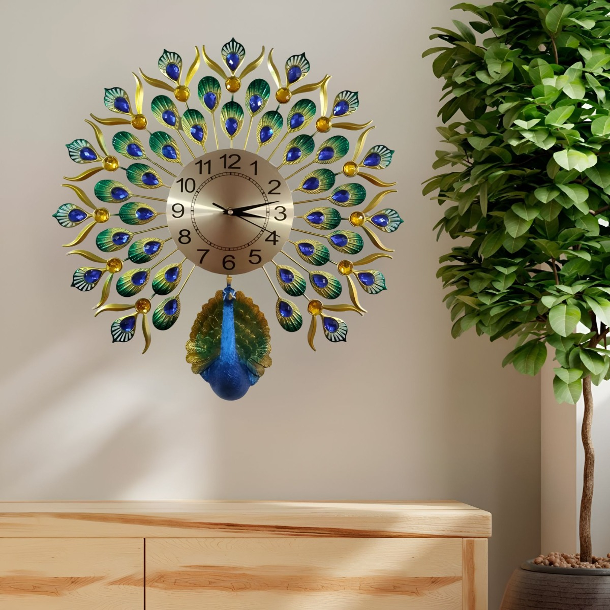 RELOJ PARED PAVO REAL DECORATIVO HERMOSO CLÁSICO JHN - 6