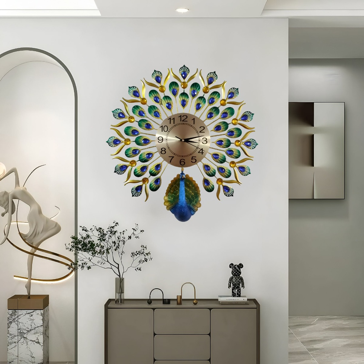 RELOJ PARED PAVO REAL DECORATIVO HERMOSO CLÁSICO JHN - 8