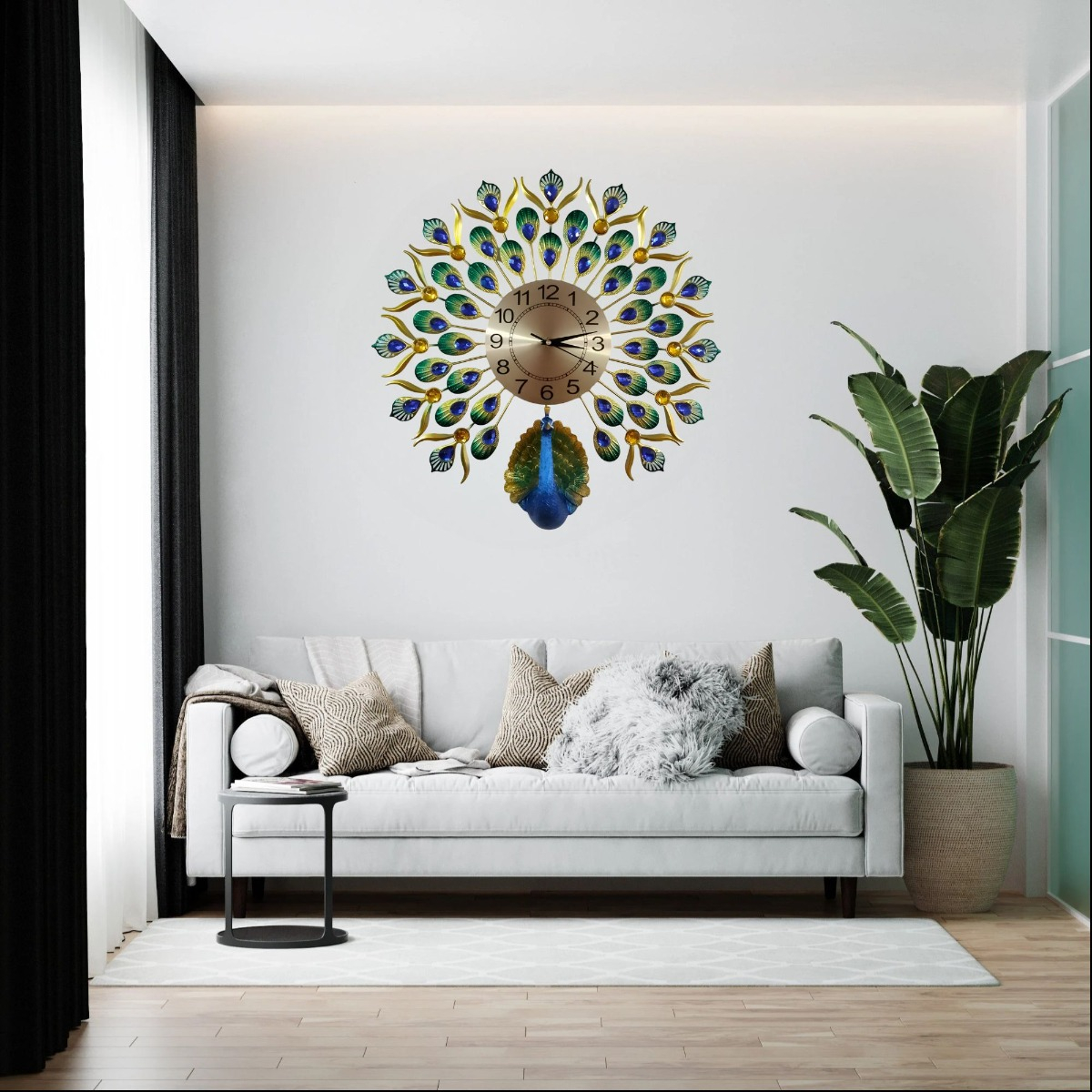 RELOJ PARED PAVO REAL DECORATIVO HERMOSO CLÁSICO JHN - 10