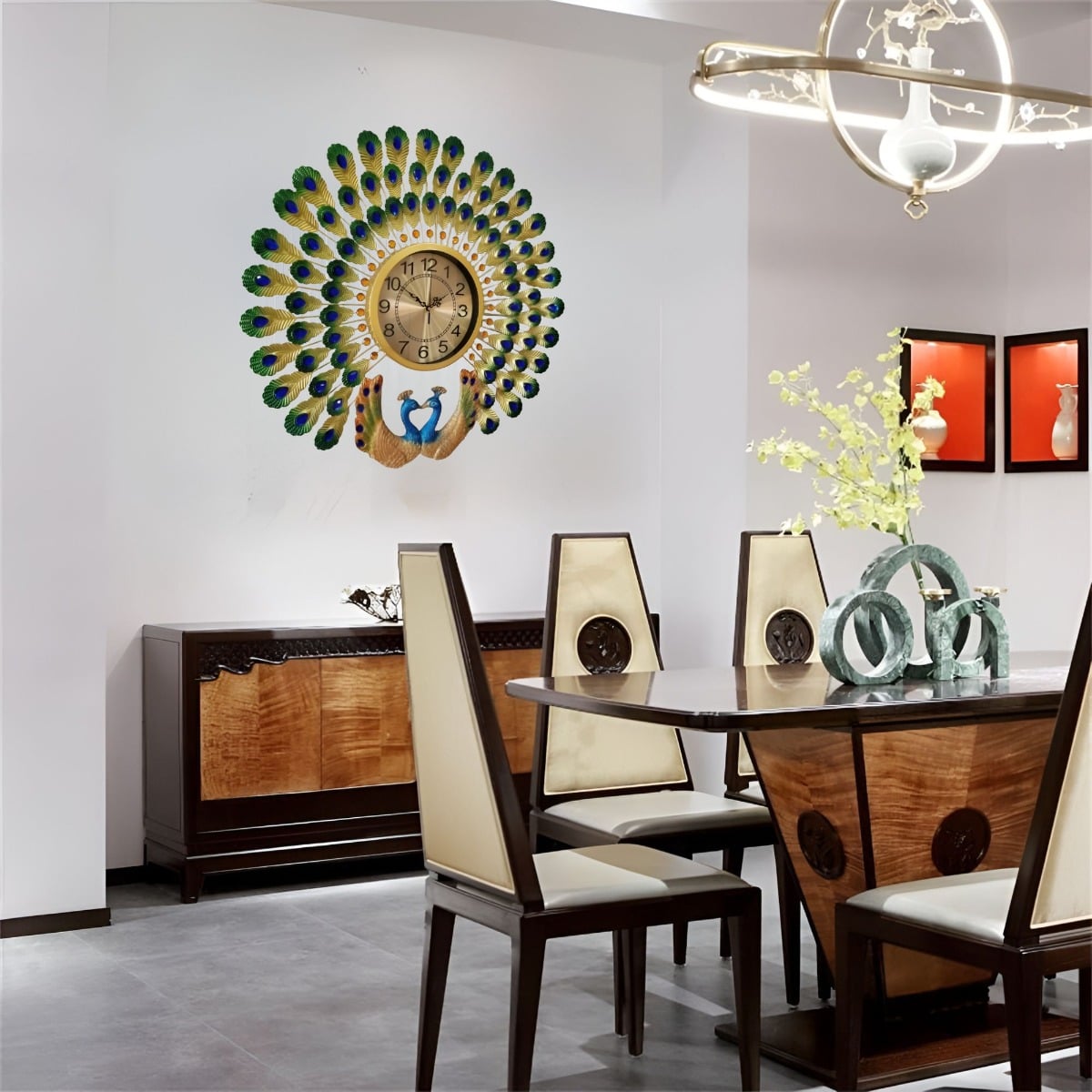 RELOJ PARED PAVO REAL DECORATIVO MODERNO SILENCIOSO JHN - 2