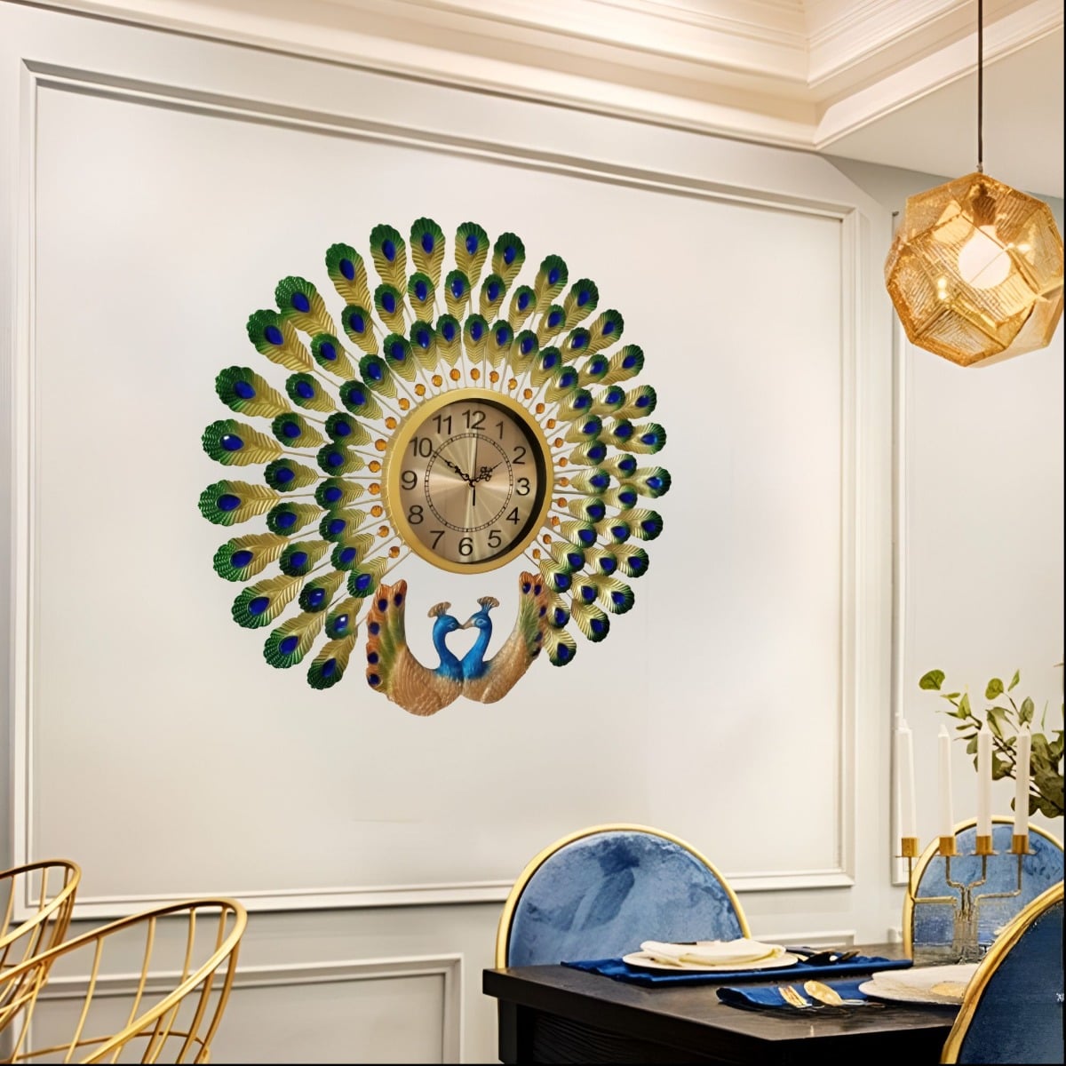 RELOJ PARED PAVO REAL DECORATIVO MODERNO SILENCIOSO JHN - 4