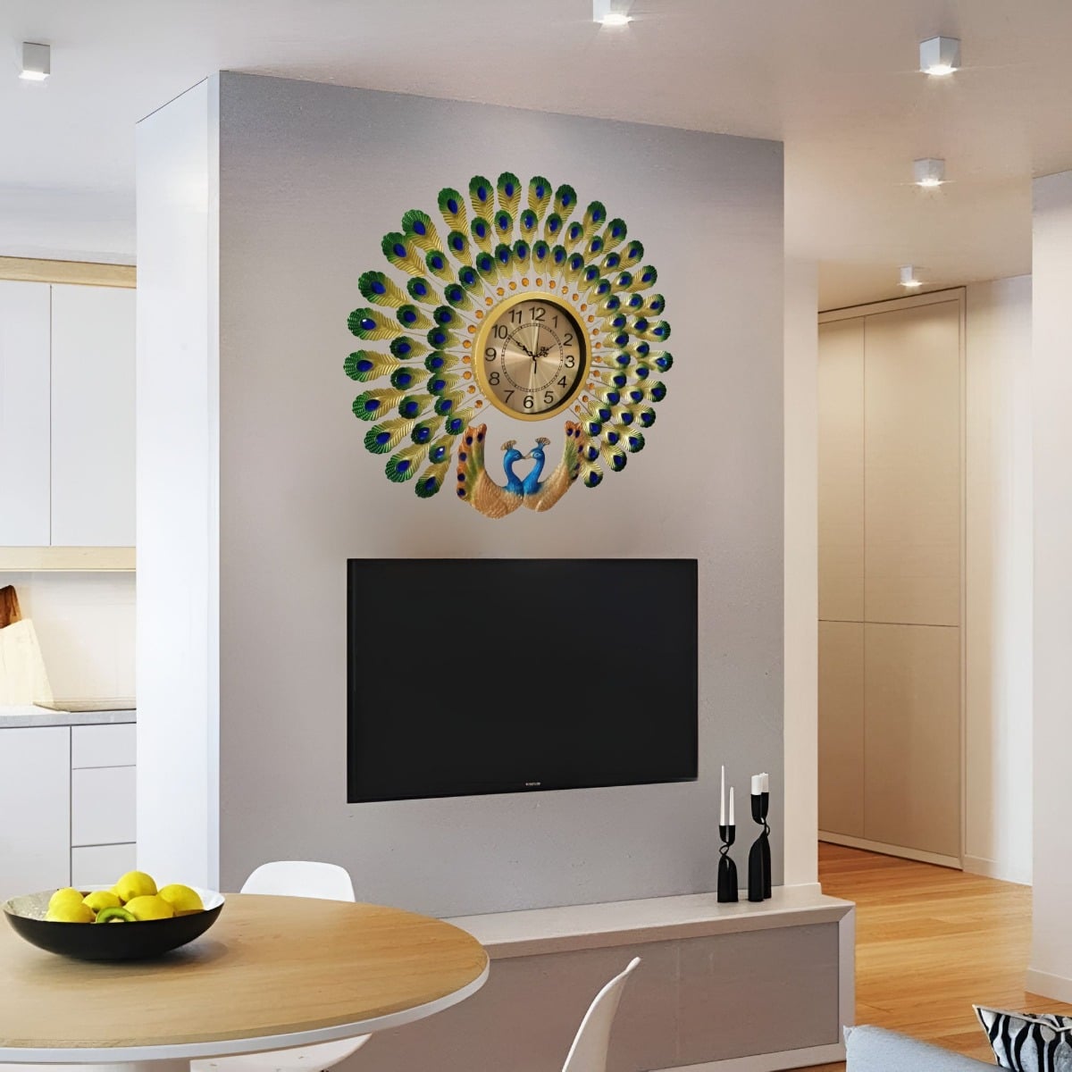 RELOJ PARED PAVO REAL DECORATIVO MODERNO SILENCIOSO JHN - 5