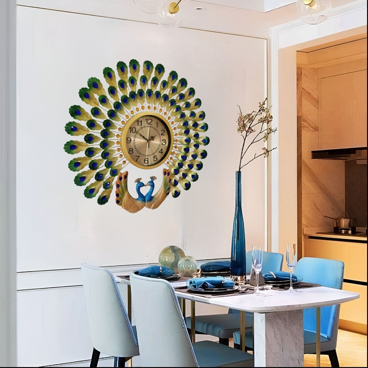 RELOJ PARED PAVO REAL DECORATIVO MODERNO SILENCIOSO JHN - 6