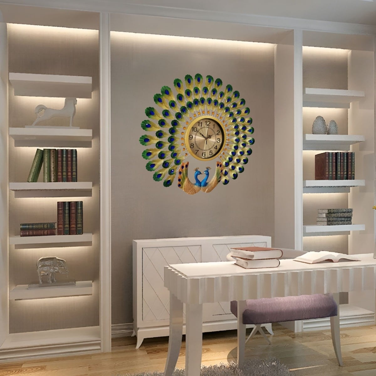 RELOJ PARED PAVO REAL DECORATIVO MODERNO SILENCIOSO JHN - 7