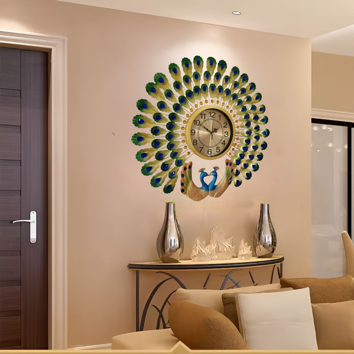 RELOJ PARED PAVO REAL DECORATIVO MODERNO SILENCIOSO JHN - 9