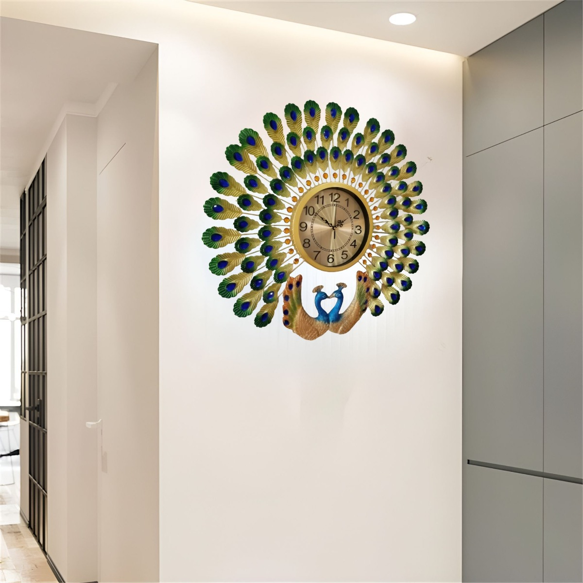 RELOJ PARED PAVO REAL DECORATIVO MODERNO SILENCIOSO JHN - 10